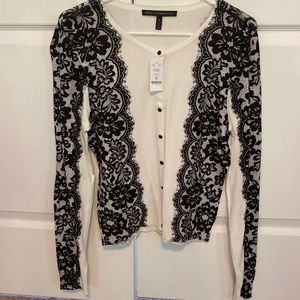 White House Black Market ivory/black snap Cardigan